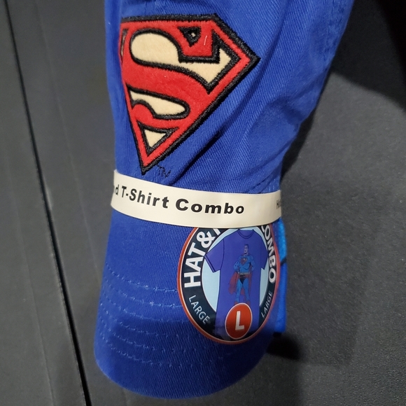Superman T-Shirt & Hat Baseball Cap NEW Old Stock Size LARGE D C COMICS Blue Red - Picture 4 of 7